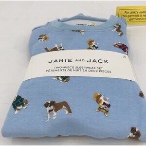 Janie And Jack Pajamas Size 2T Dogs Shirt And Pants 2 Piece Set Blue Boys Girls